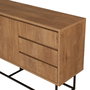 Hanah Home Consola Moderna-Industrial Nogal y Negro, Mueble con 3 Cajones y Estantes, Tablero Melamina 18mm, Patas Metálicas, Ancho 140cm Alto 72cm Fondo 36cm